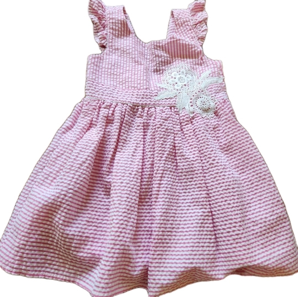 Rare Edition Pink Seersucker Dress with Lace Detail 4T